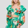 Women Leo Lin Wedding Guest | Leo & Lin Florescence Ruffled Top-Blossom Lily Pad Green