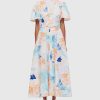 Women Leo Lin Wedding Guest | Leo & Lin Bianca Short Sleeve Midi Dress-Rosebud Print In Cream