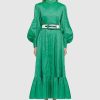 Women Leo Lin Race Day | Leo & Lin Viridian Silk Linen Dress-Forest