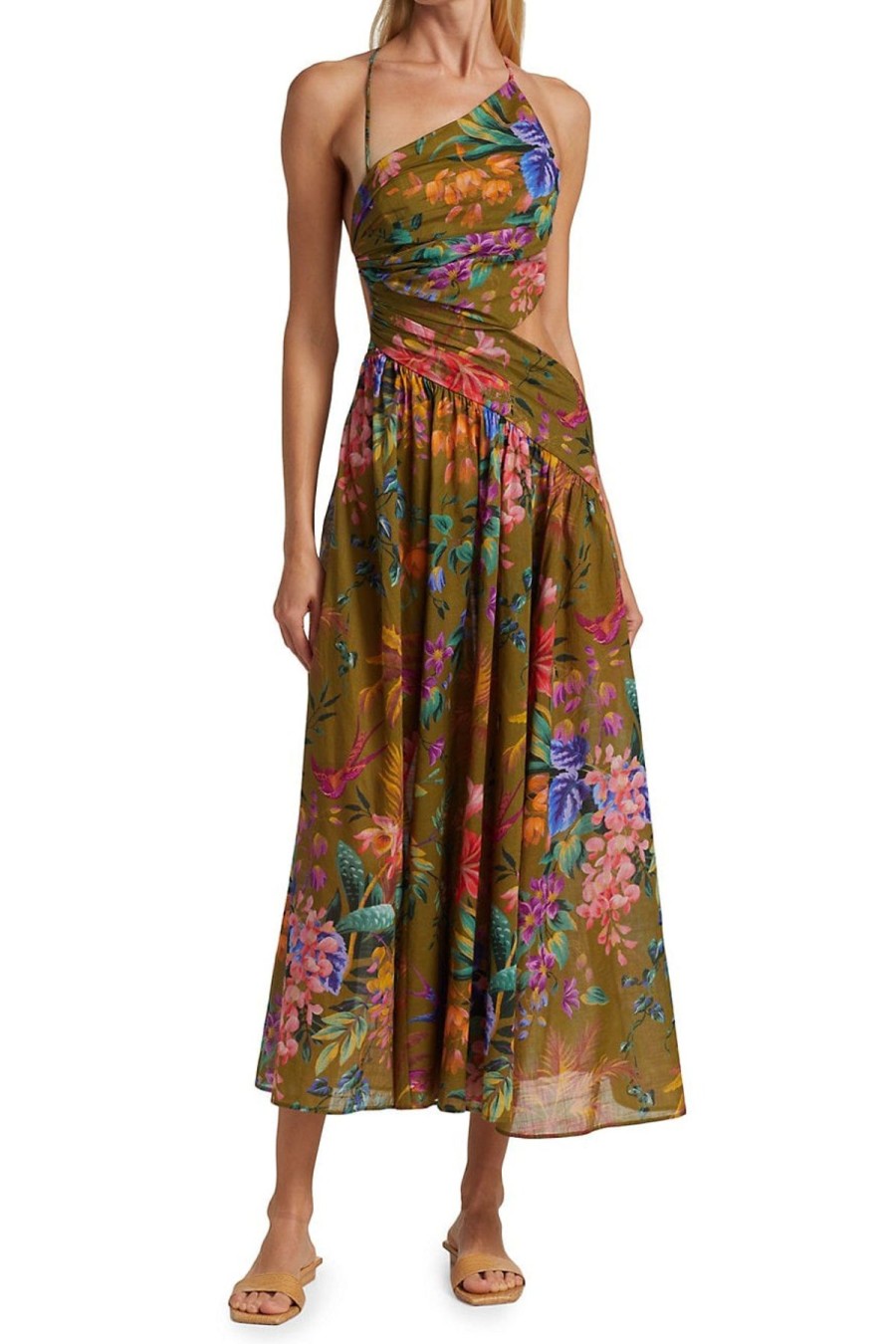 Women Zimmermann Wedding Guest | Zimmermann Tropicana Asymmetric Dress-Khaki Floral