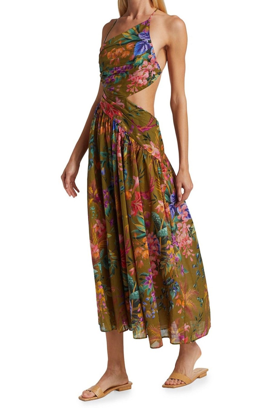 Women Zimmermann Wedding Guest | Zimmermann Tropicana Asymmetric Dress-Khaki Floral