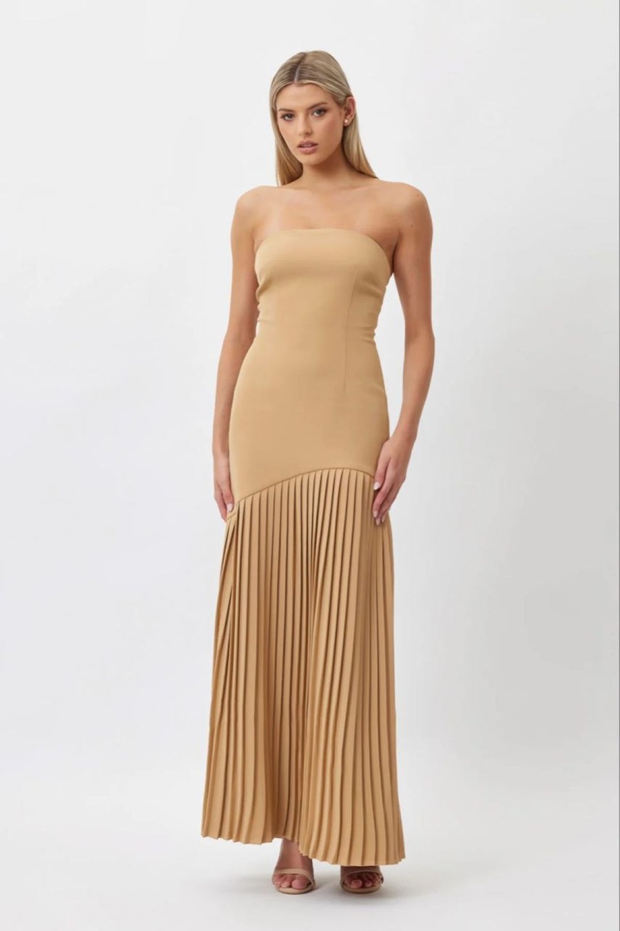 Women Bianca & Bridgett Wedding Guest | Bianca & Bridgett Mara Pleated Dress-Beige