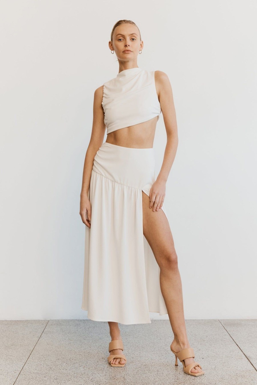 Women Third Form Sets | Third Form Marble Gathered Side Midi Skirt-Off White