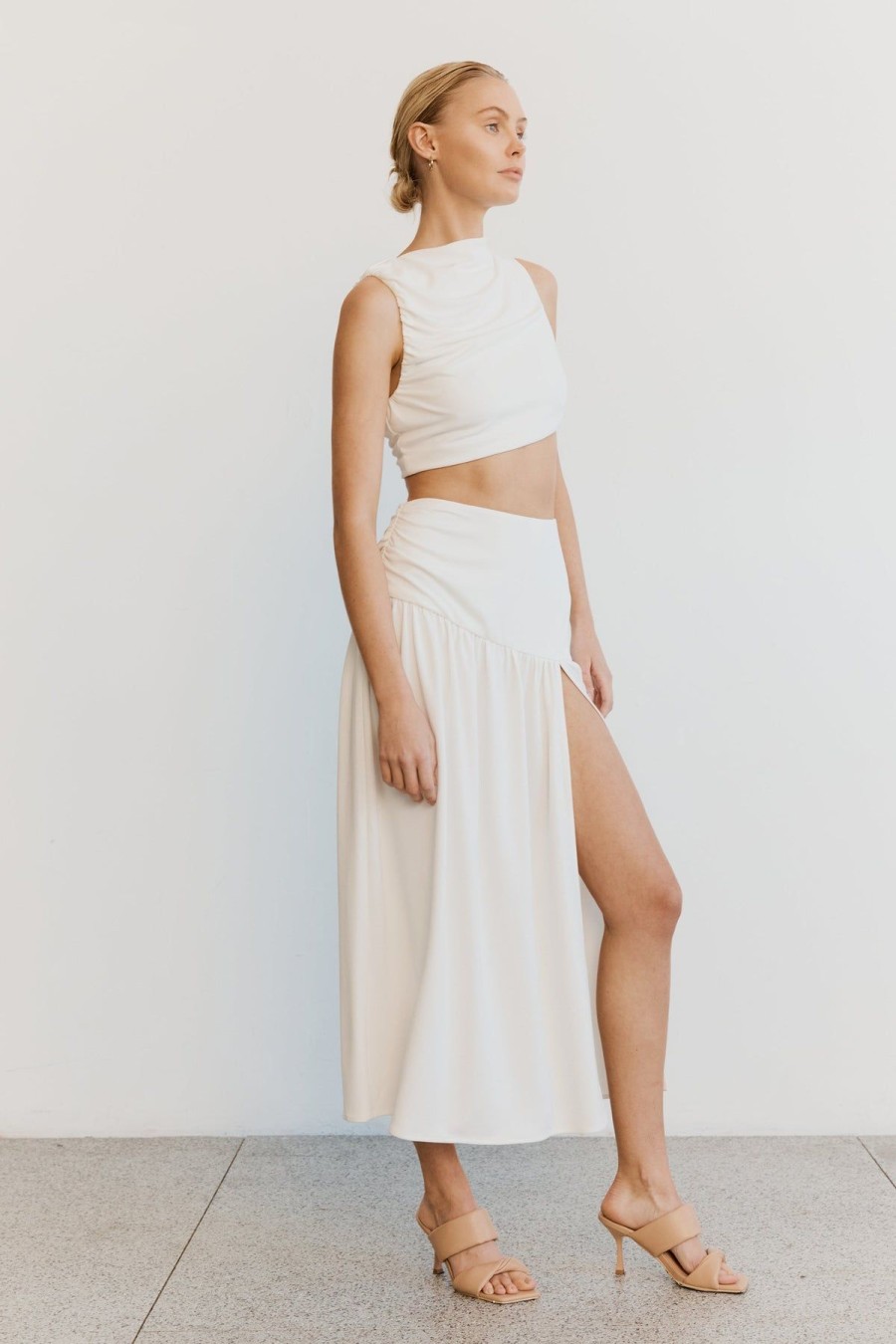 Women Third Form Sets | Third Form Marble Gathered Side Midi Skirt-Off White