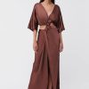 Women Suboo Wedding Guest | Suboo Tate Twist Wrap Front Maxi Dress-Chocolate