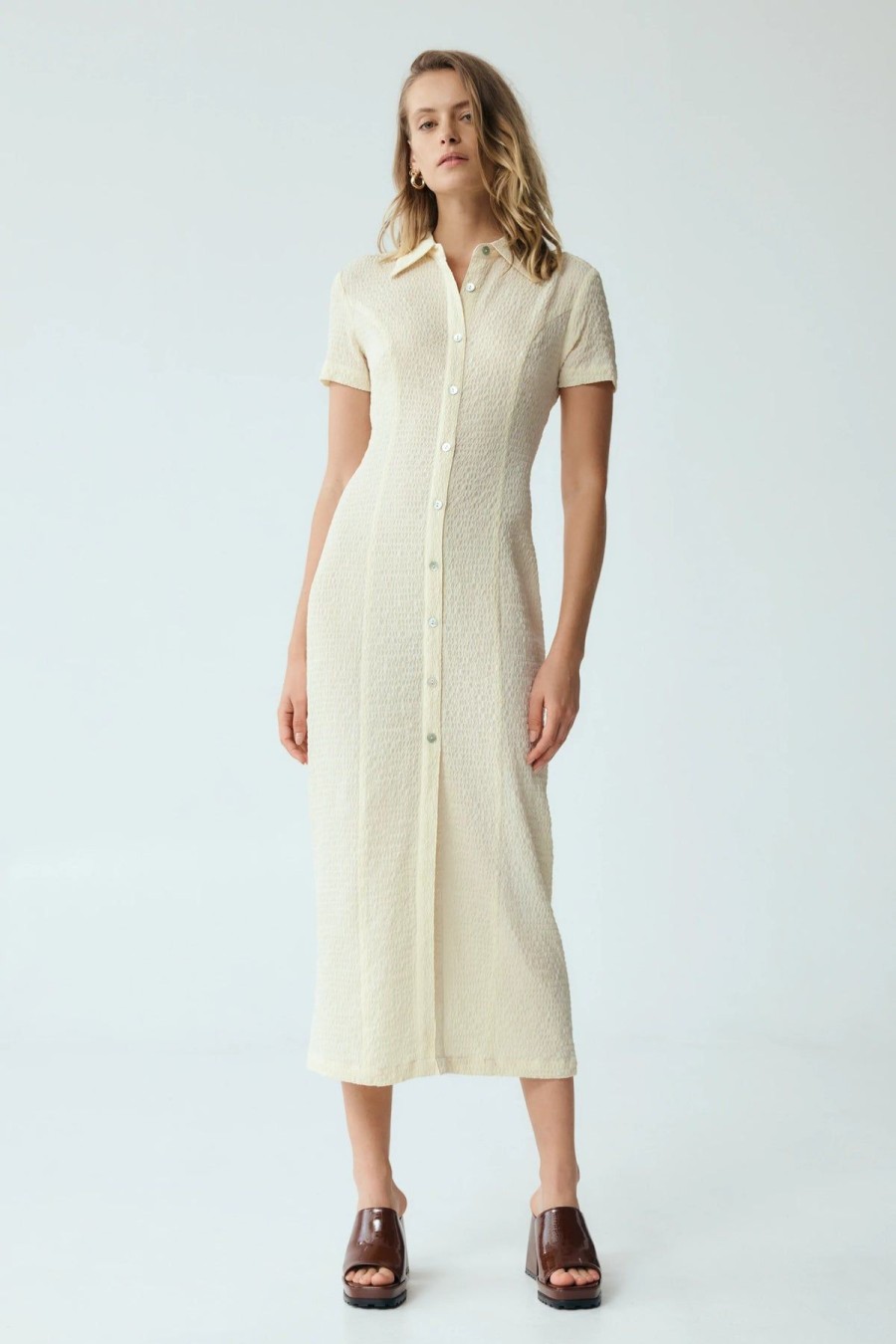 Women Third Form Party | Third Form Waffle Midi Shirt Dress-Cream