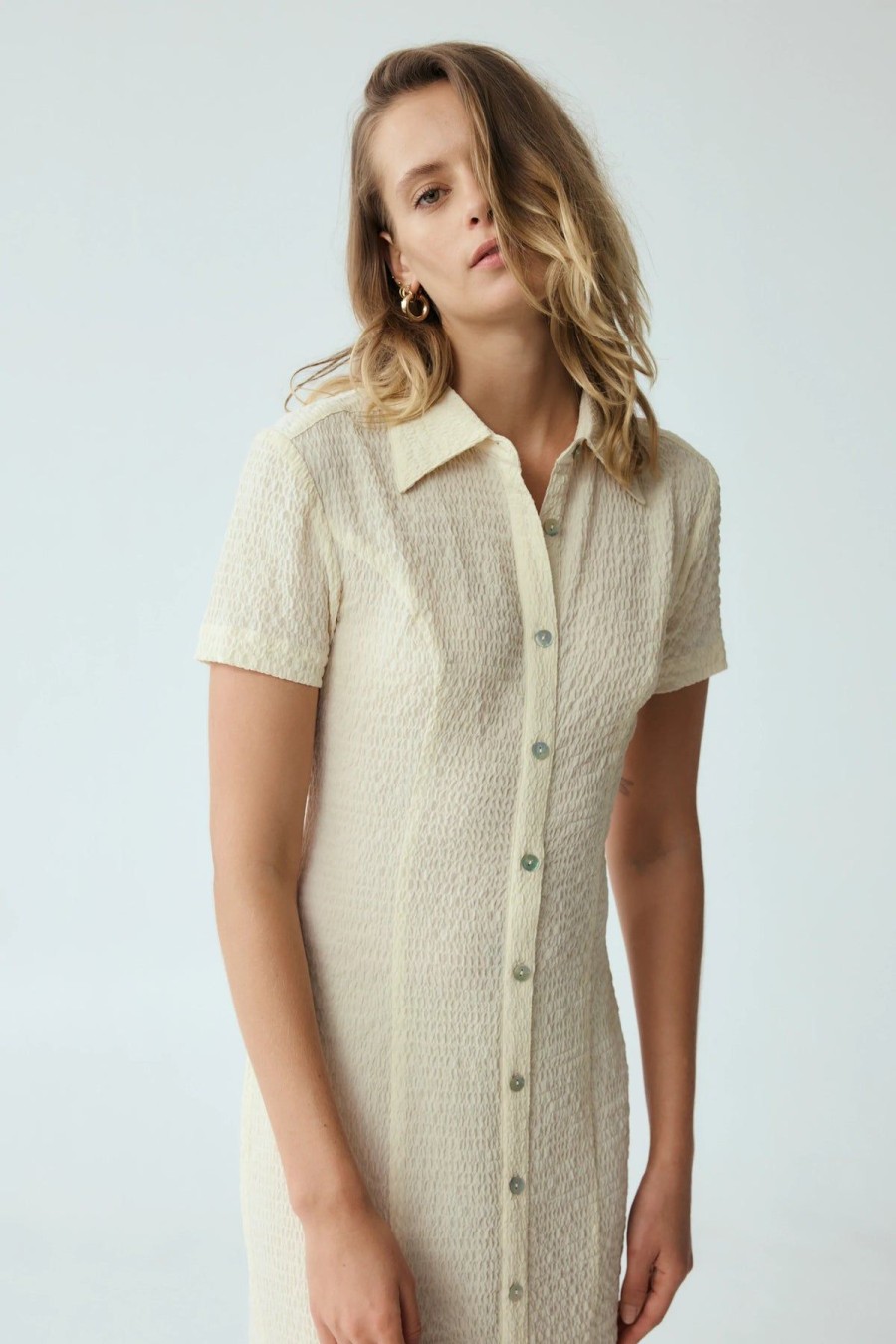 Women Third Form Party | Third Form Waffle Midi Shirt Dress-Cream