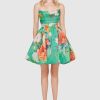 Women Leo Lin Wedding Guest | Leo & Lin Florescence Bustier Bubble Mini Dress-Blossom Lily Pad Green