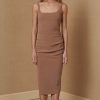 Women Bec & Bridge Wedding Guest | Bec & Bridge Maddison Tuck Midi Dress-Milk Chocolate