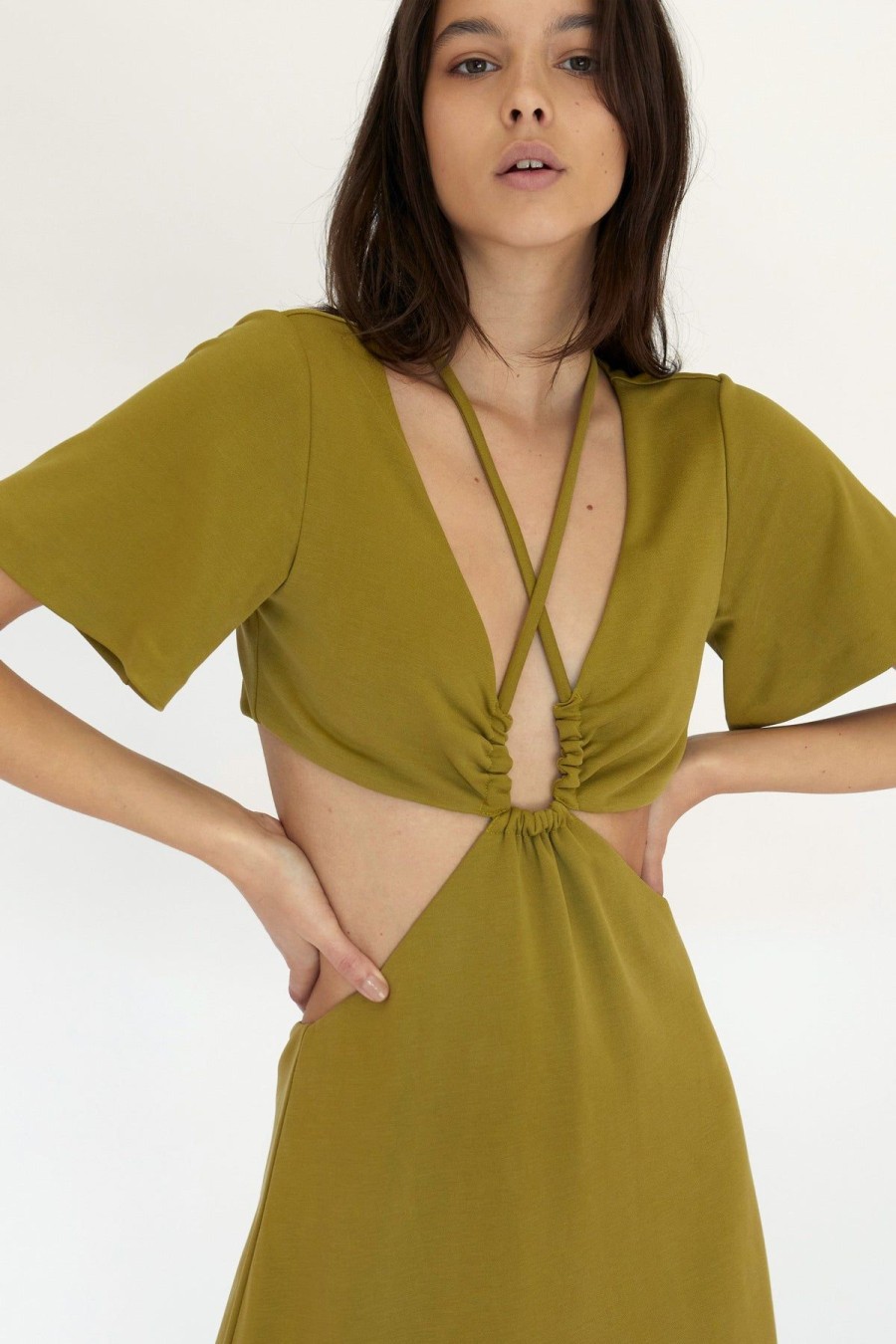 Women Third Form Party | Third Form Double Crossed Tee Dress-Chartreuse