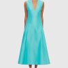 Women Leo Lin Wedding Guest | Leo Lin Nicola V Neck Midi Dress-Turquoise