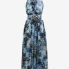 Women Sofia Irina Race Day | Sofia Irina Halter Neck Maxi Dress-Blue Floral Print