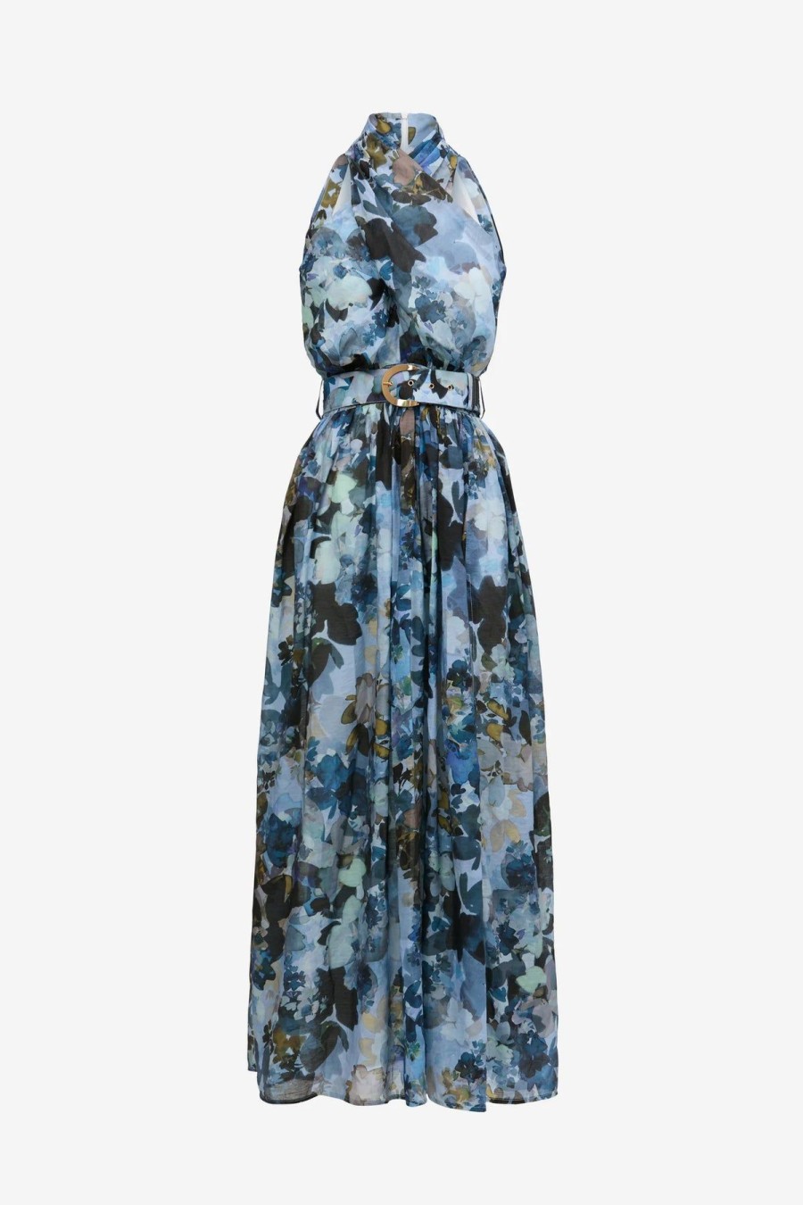 Women Sofia Irina Race Day | Sofia Irina Halter Neck Maxi Dress-Blue Floral Print