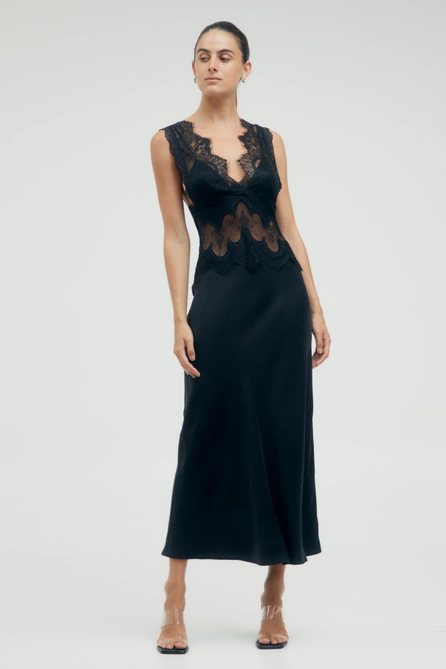 Women Third Form Party | Third Form Visions Lace Deep V Neck Maxi Dress-Ebony