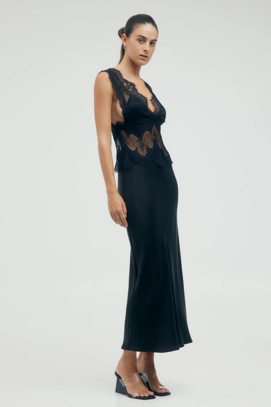 Women Third Form Party | Third Form Visions Lace Deep V Neck Maxi Dress-Ebony