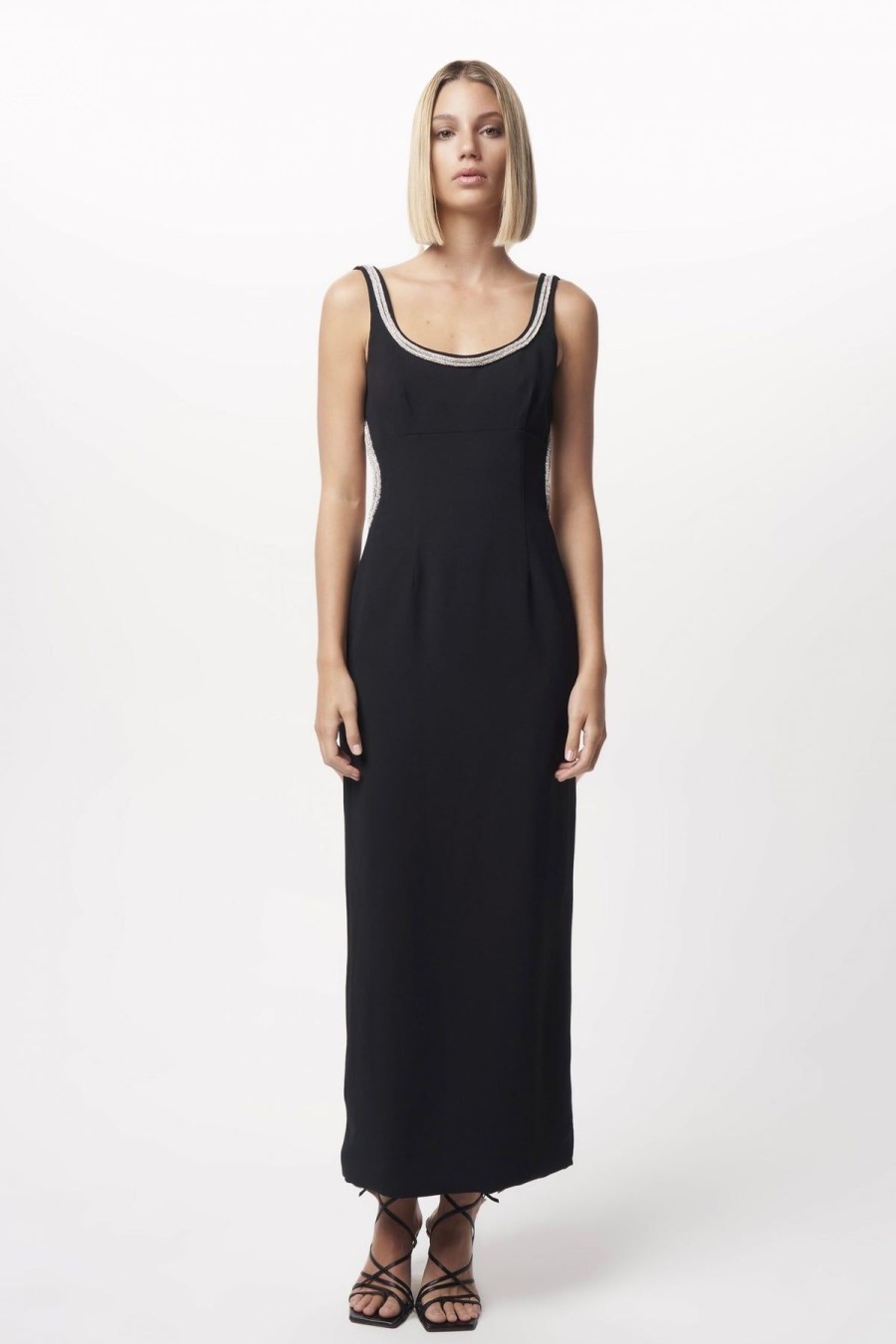 Women Dress Hire AU Wedding Guest | Nicola Finetti Long Diamond Backless Dress-Black