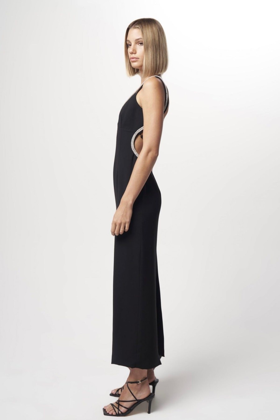 Women Dress Hire AU Wedding Guest | Nicola Finetti Long Diamond Backless Dress-Black