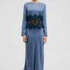 Women Third Form Wedding Guest | Third Form Visions Lace Trim Long Sleeve Maxi Dress-Sapphire