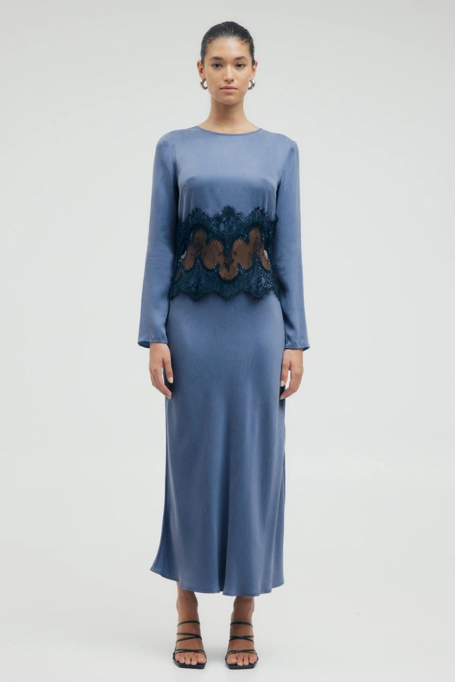 Women Third Form Wedding Guest | Third Form Visions Lace Trim Long Sleeve Maxi Dress-Sapphire