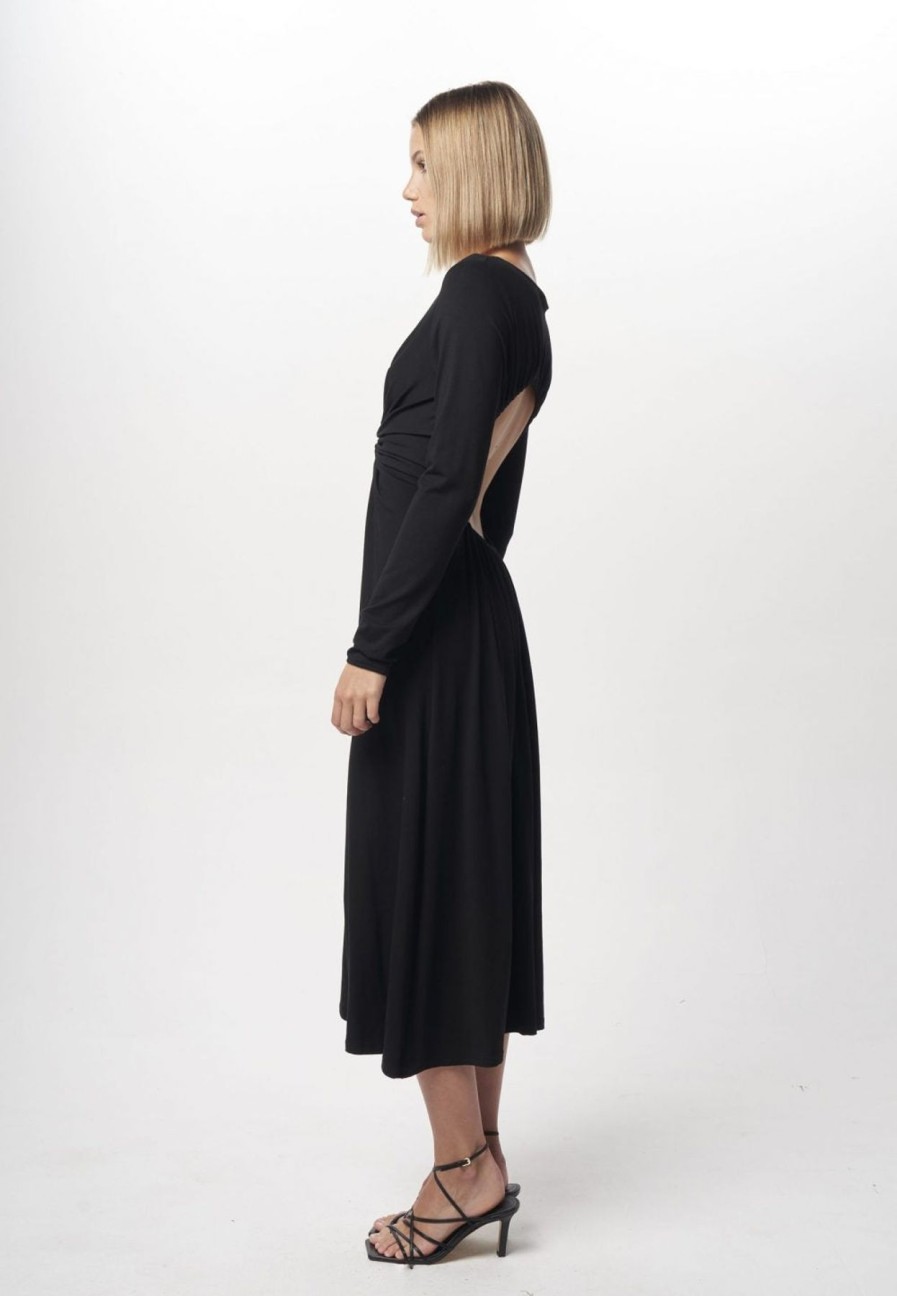 Women Dress Hire AU Wedding Guest | Nicola Finetti Doriana Ruched Keyhole Dress-Black