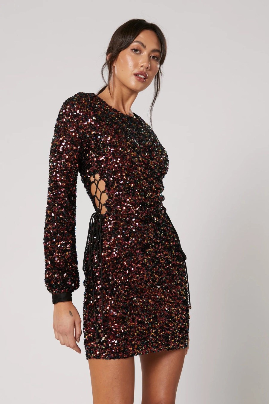 Women Winona Wedding Guest | Winona Lumi Lace Up Dress-Wine Multi