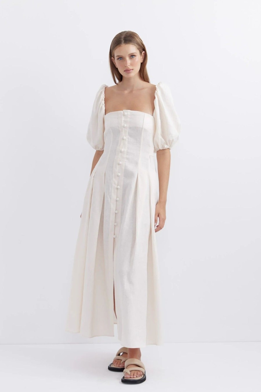 Women Pasduchas Wedding Guest | Pasduchas Bounty Button Midi Dress-Cloud