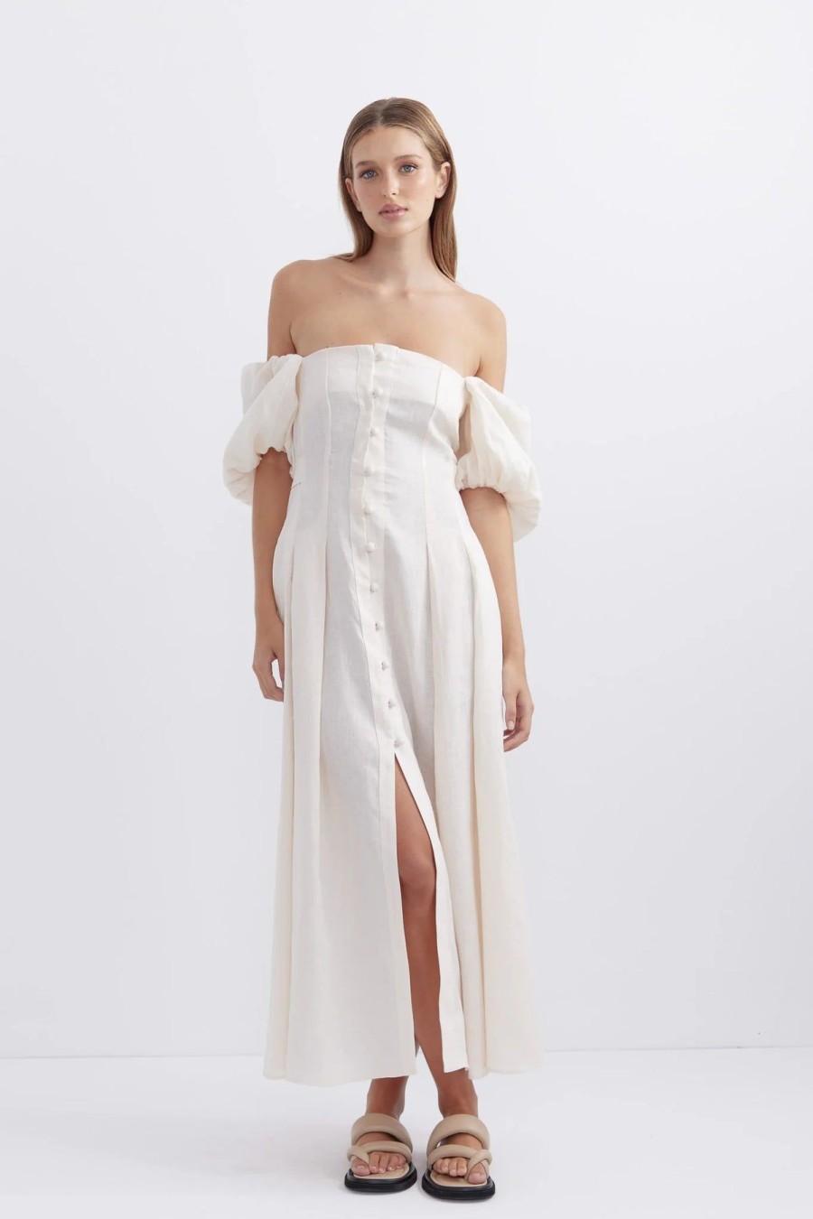 Women Pasduchas Wedding Guest | Pasduchas Bounty Button Midi Dress-Cloud