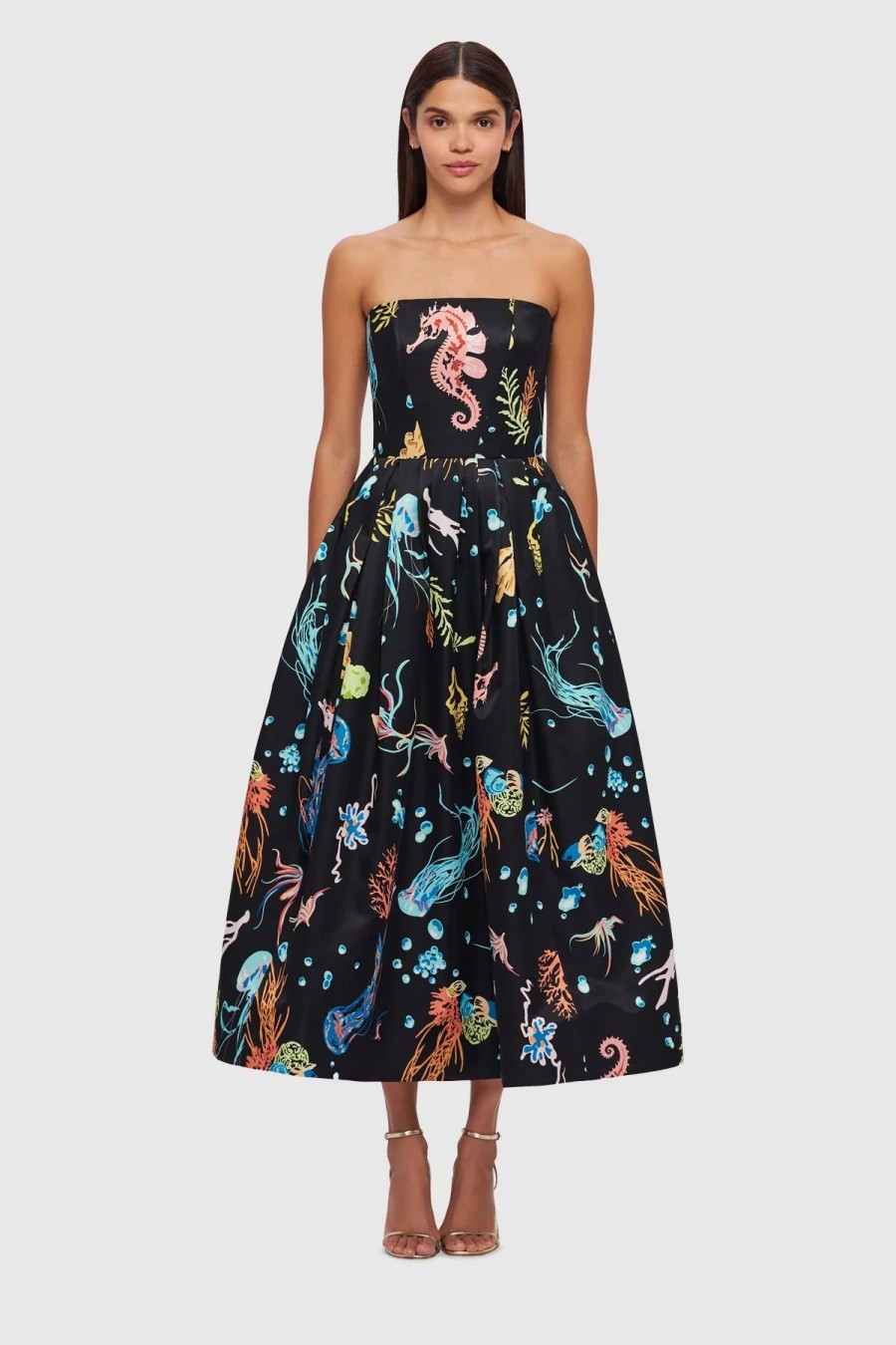 Women Leo Lin Wedding Guest | Leo Lin Leanne Bustier Midi Dress-Twilight Print In Black