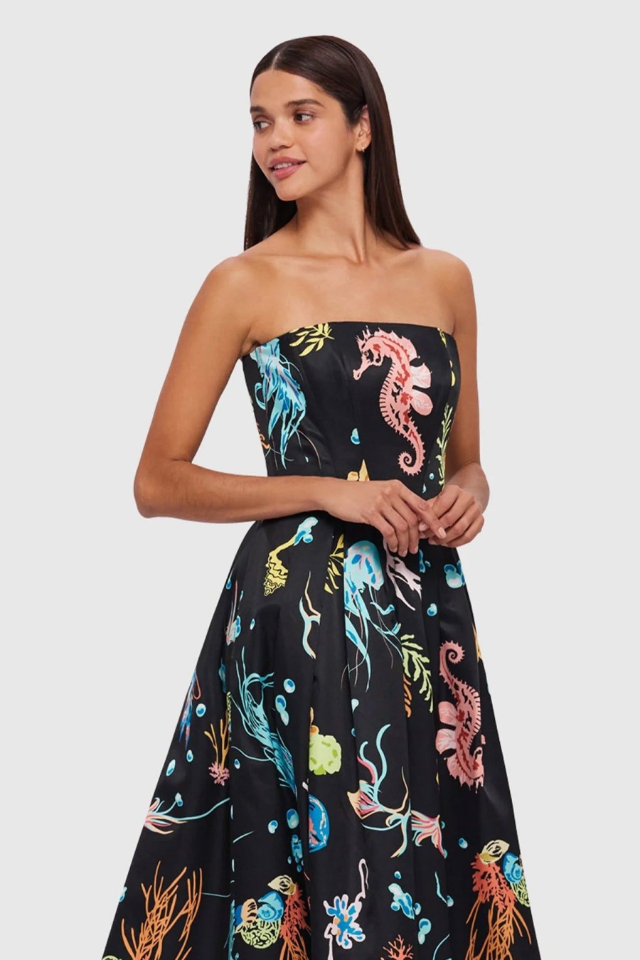 Women Leo Lin Wedding Guest | Leo Lin Leanne Bustier Midi Dress-Twilight Print In Black