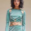 Women Suboo Sets | Suboo Aylish Long Sleeve Crop Top-Green Metallic