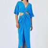 Women Suboo Wedding Guest | Suboo Hannah Rouched Cross Over Midi Dress-Lapis Blue