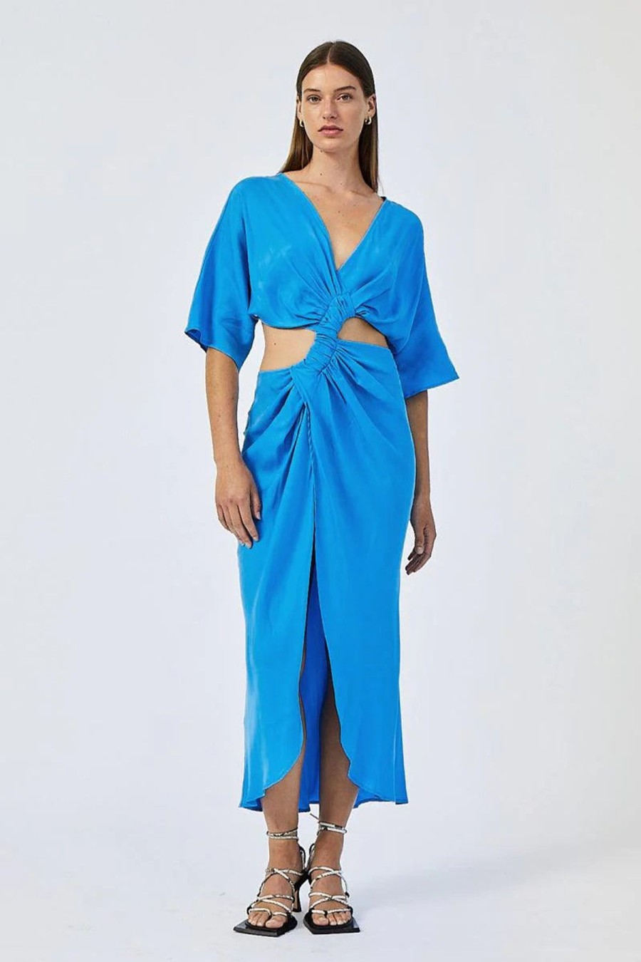 Women Suboo Wedding Guest | Suboo Hannah Rouched Cross Over Midi Dress-Lapis Blue