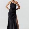 Women Third Form Wedding Guest | Third Form Satin Gather One Shoulder Dress-Black