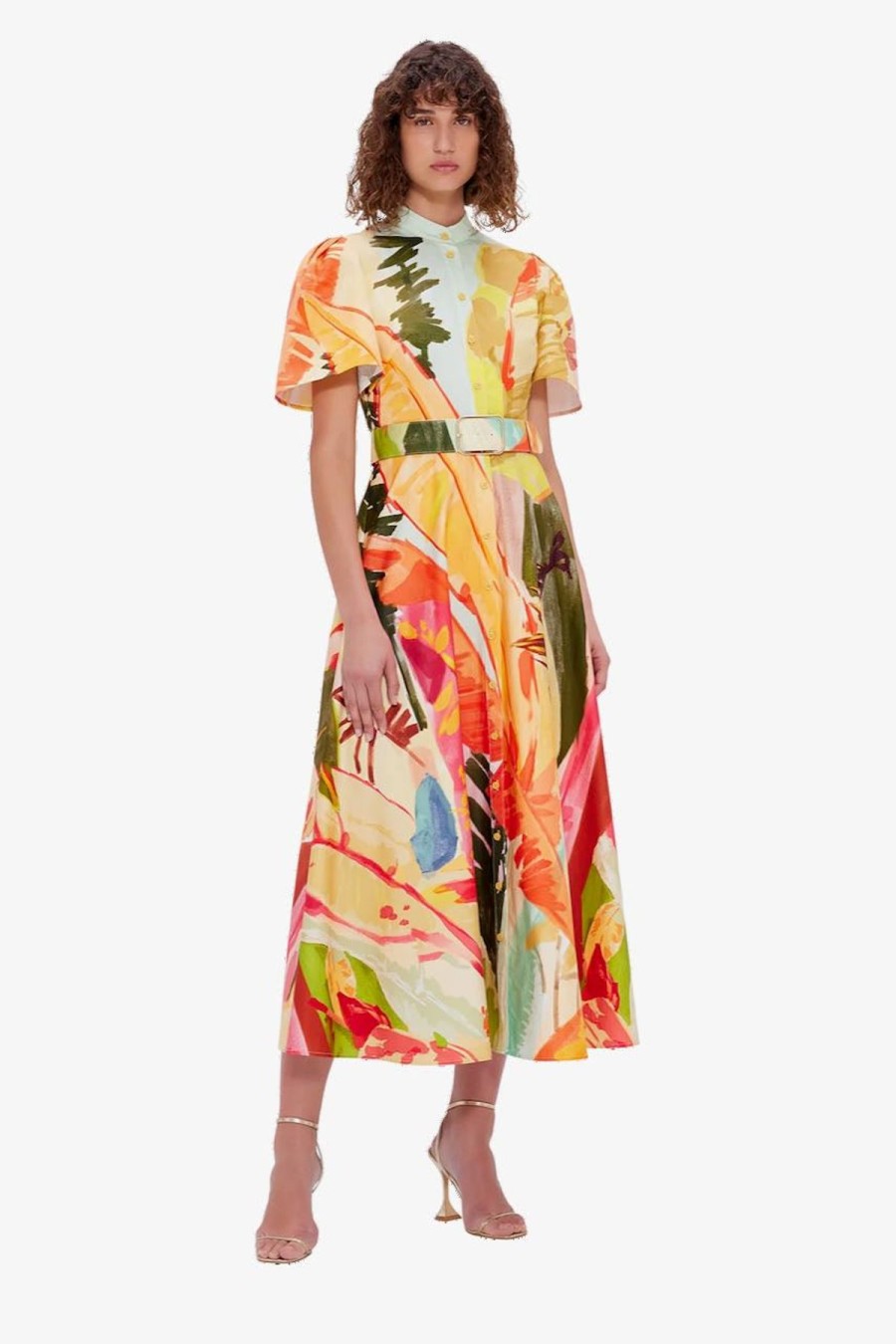 Women Leo Lin Wedding Guest | Leo & Lin Bianca Short Sleeve Midi Dress-Rainforest Print