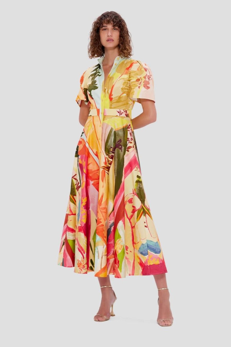 Women Leo Lin Wedding Guest | Leo & Lin Bianca Short Sleeve Midi Dress-Rainforest Print