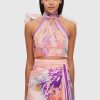 Women Leo Lin Tops | Leo Lin Evie Halter Bow Tie Top-Neptune Print In Coral