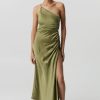 Women Third Form Wedding Guest | Third Form Satin Gather One Shoulder Dress-Olive