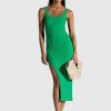 Women Dress Hire AU Wedding Guest | The Wolf Gang Wailele Wave Knit Reversible Dress-Emerald