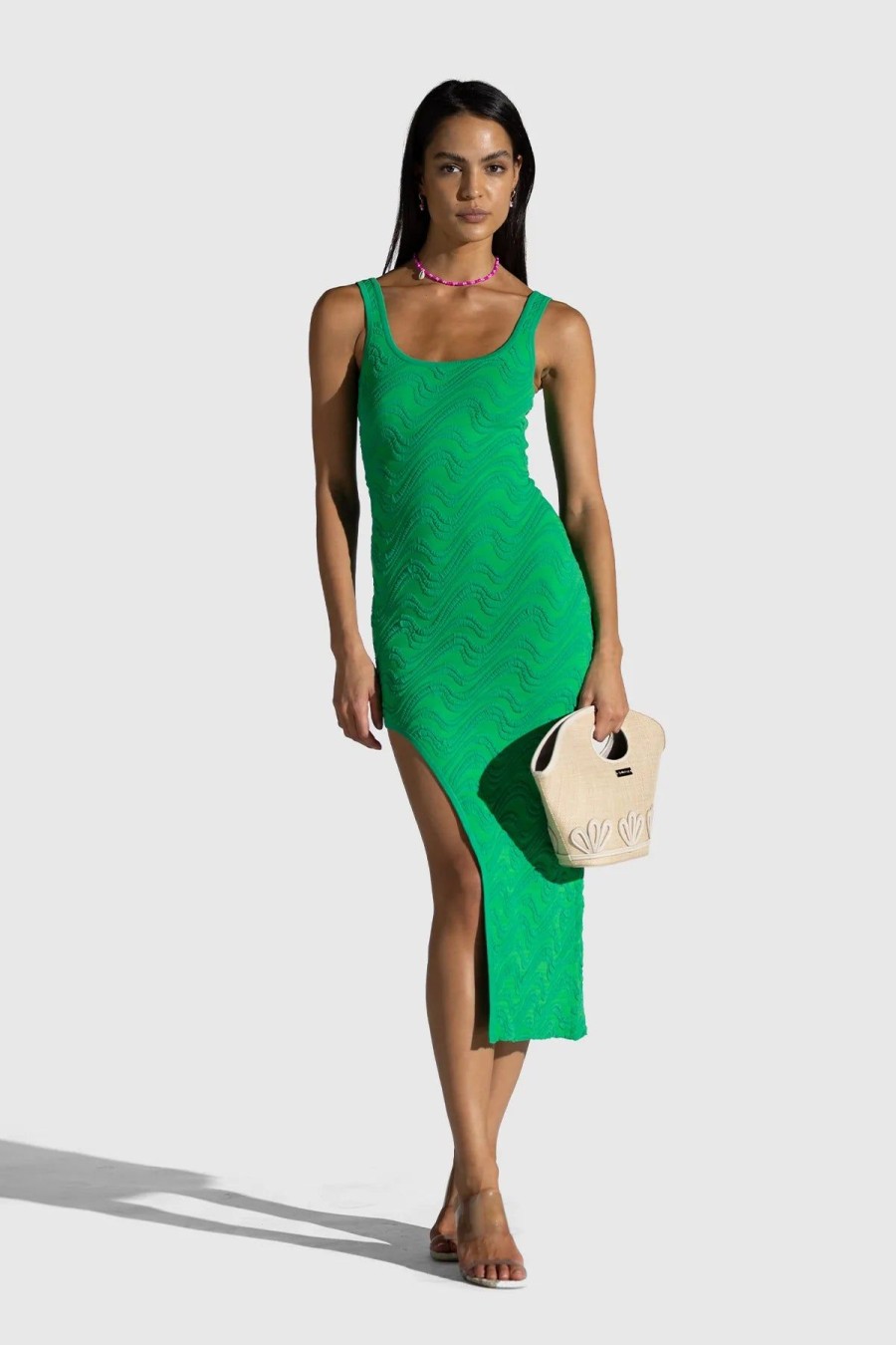 Women Dress Hire AU Wedding Guest | The Wolf Gang Wailele Wave Knit Reversible Dress-Emerald