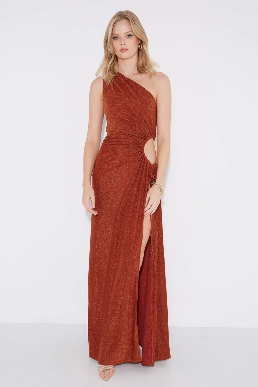 Women Sonya Wedding Guest | Sonya Nour Bronze Shimmer Maxi Dress-Bronze Shimmer