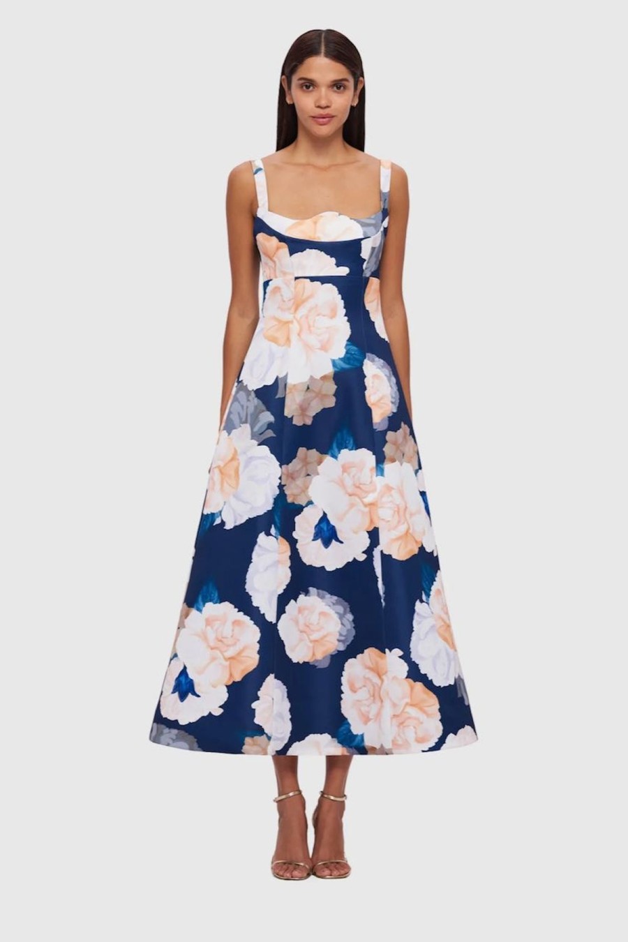 Women Leo Lin Race Day | Leo & Lin Odette Midi Dress-Rosebud Print In Navy