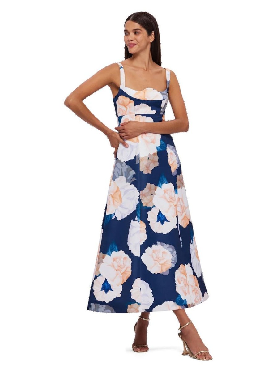 Women Leo Lin Race Day | Leo & Lin Odette Midi Dress-Rosebud Print In Navy