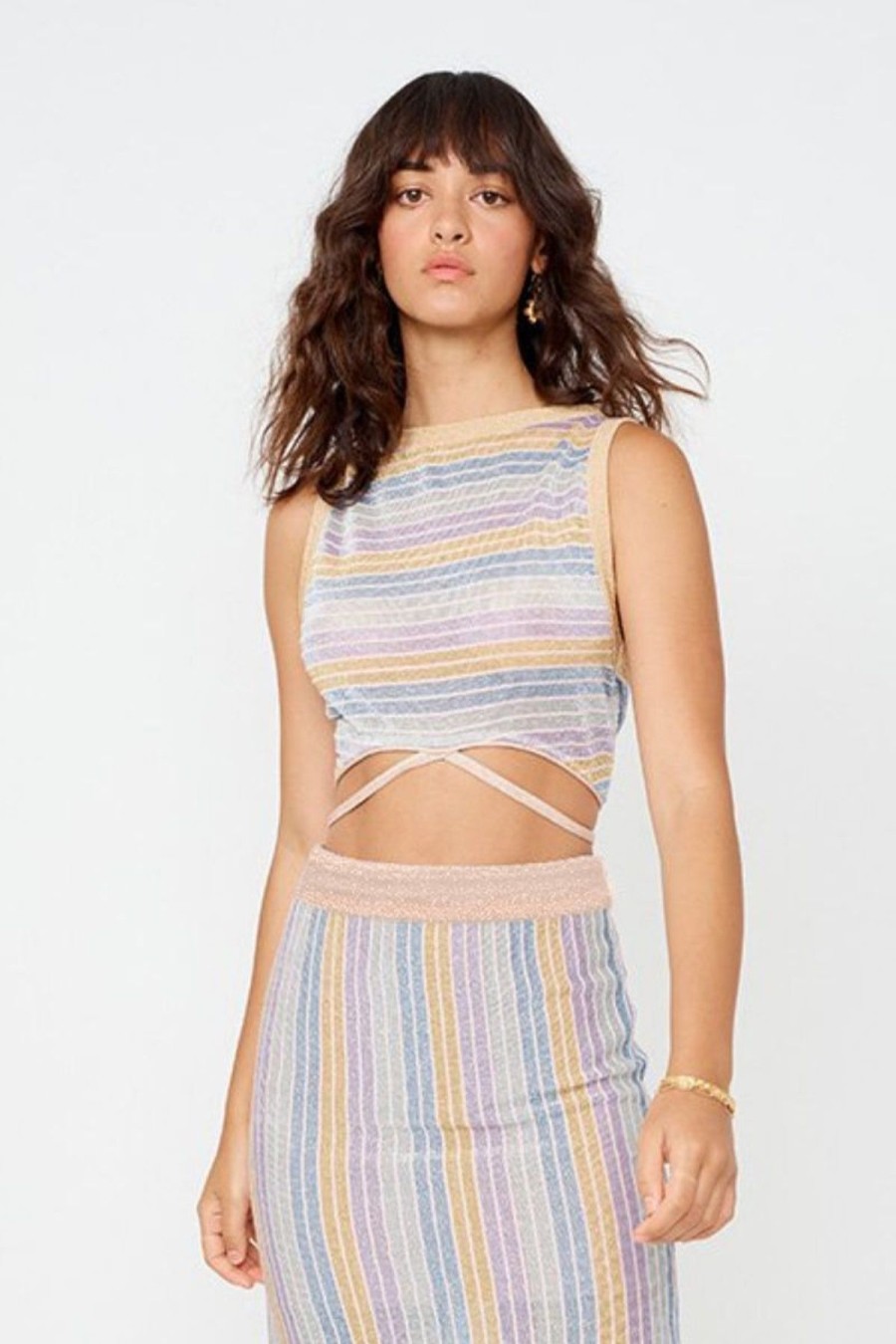 Women Suboo Sets | Suboo Elise Crop Top-Lilac Stripe Metallic