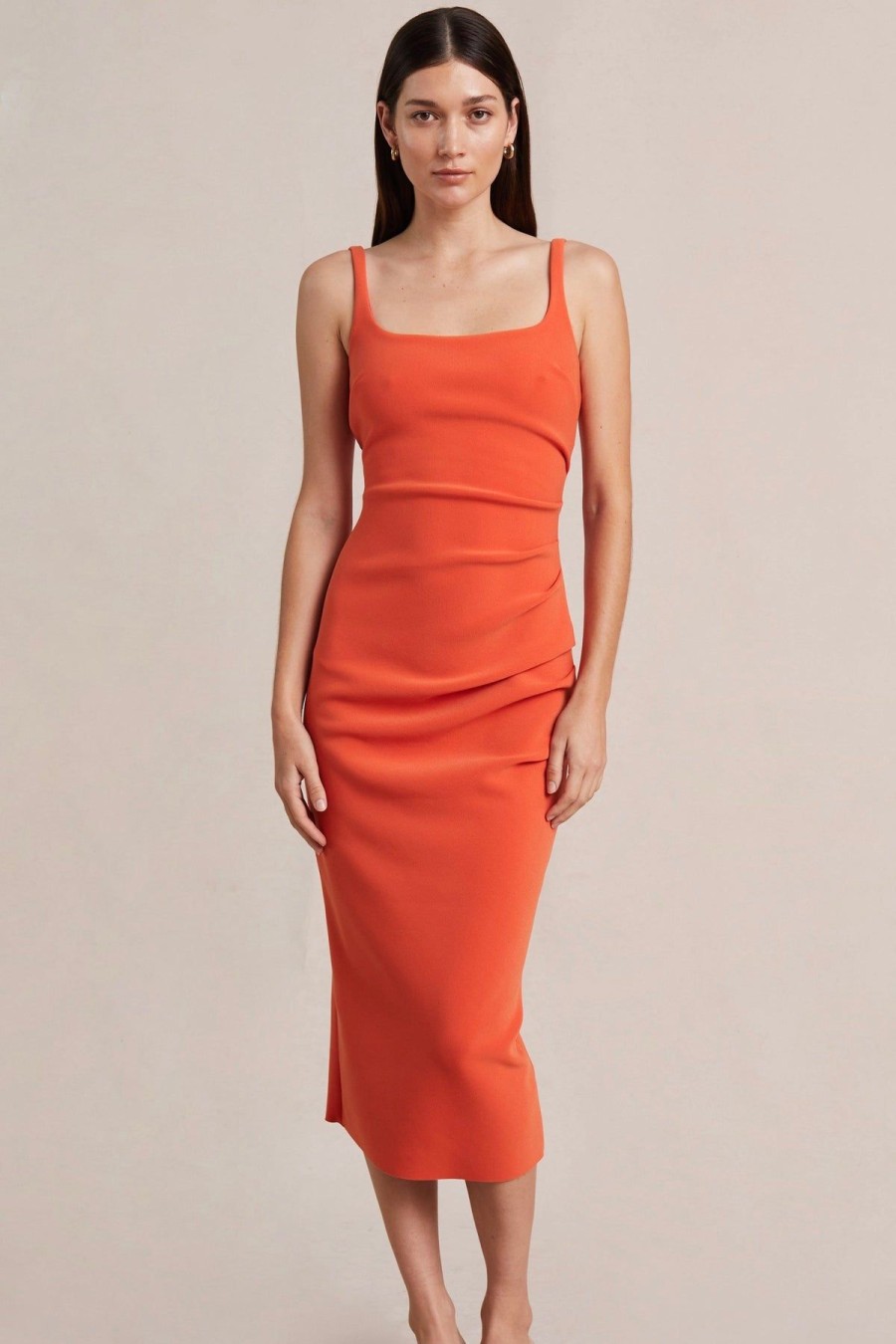 Women Bec & Bridge Wedding Guest | Bec & Bridge Elroy Tuck Midi Dress-Flame