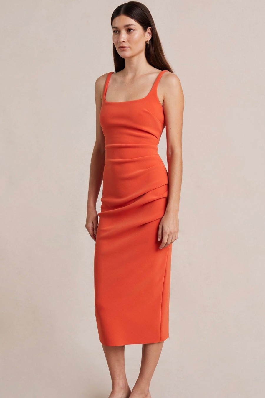 Women Bec & Bridge Wedding Guest | Bec & Bridge Elroy Tuck Midi Dress-Flame