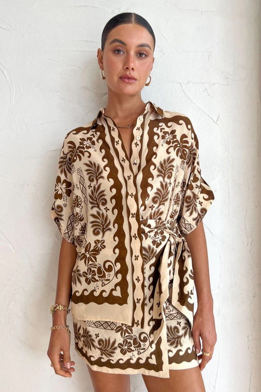 Women Alémais Tops | Alemais Tropic Shirt-Choc/Cream