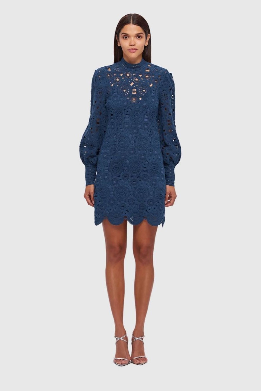 Women Leo Lin Party | Leo Lin Daisy Crochet Long Sleeve Mini Dress-Navy