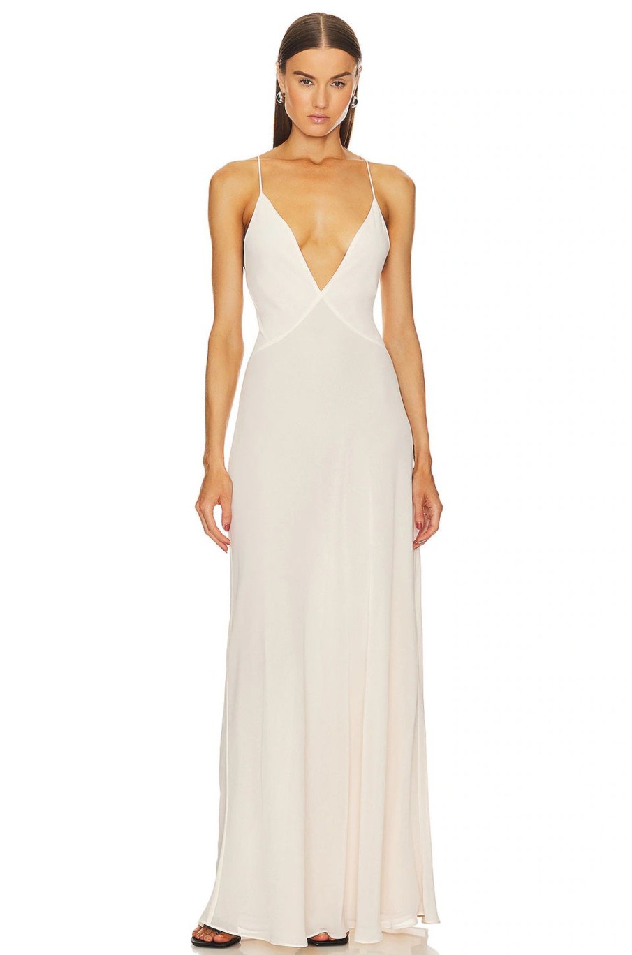 Women Helsa Studio Wedding Guest | Helsa Studio Sheer Deep V Long Slip Dress-Cream