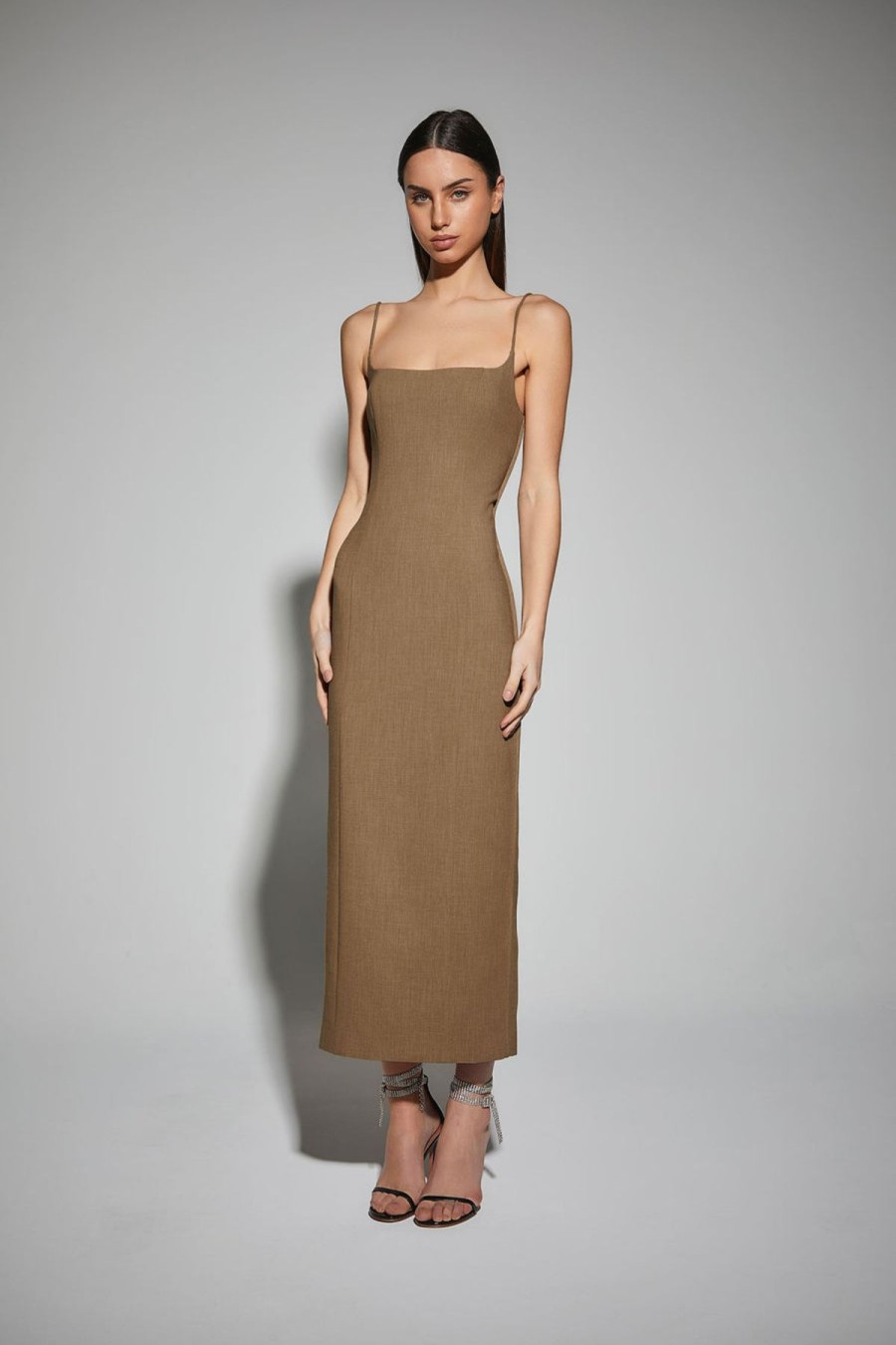 Women Dress Hire AU Wedding Guest | Kianna Chantelle Dress-Brown