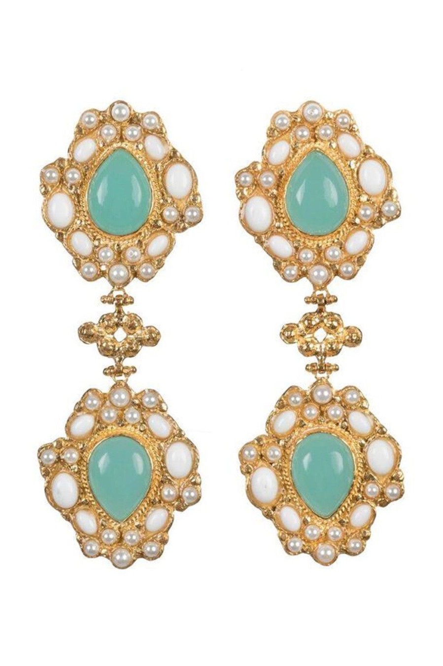 Women Dress Hire AU Earrings | Christie Nicolaides Carlotta Earrings-White & Green